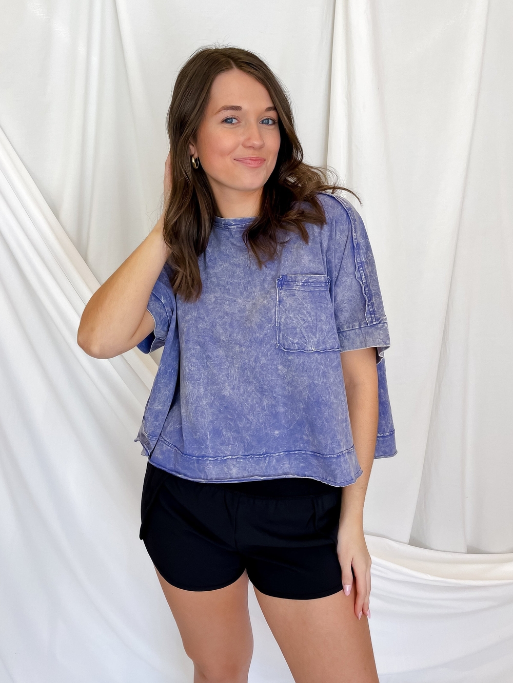 Washed Purple Short Sleeve Pocket Tee - Boxy Casual Top